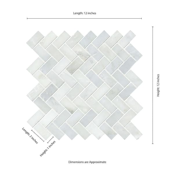 MSI - Greecian White Herringbone 12 in. x 12 in. Polished Marble Mesh-Mounted Mosaic Floor and Wall Tile (9.4 sq. ft./case)