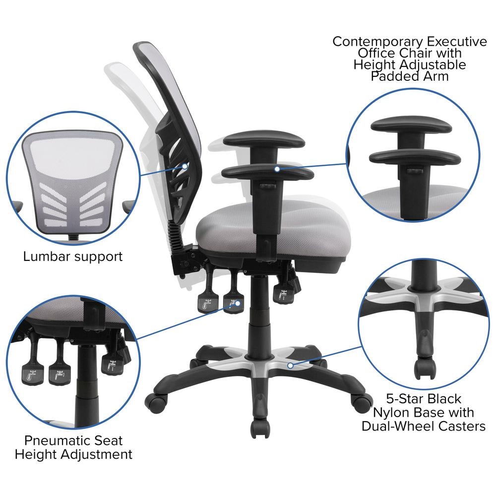 Ergonomic Mid-Back Mesh Executive Swivel Chair with Adjustable Arms in Gray