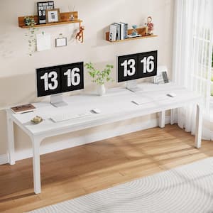 Moroni 78.7in. Rectangle White Wooden Extra Long Computer Desk 2 Person Desk Workstation with Metal Frame