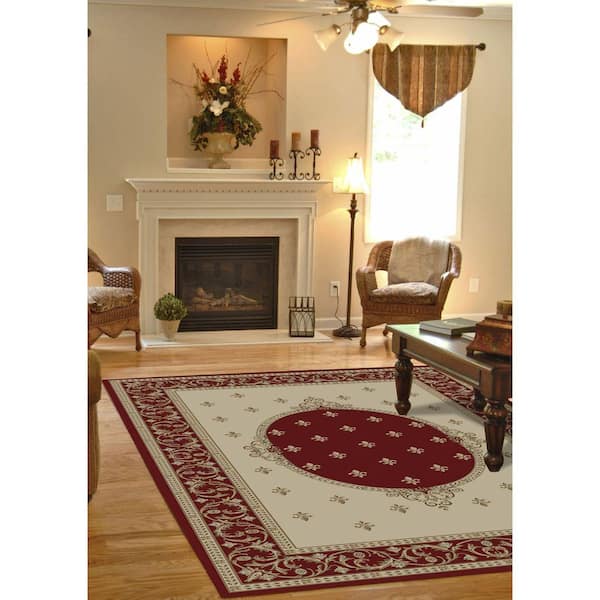 Jewel Fleur De Lys Medallion Red 5 ft. x 8 ft. Area Rug