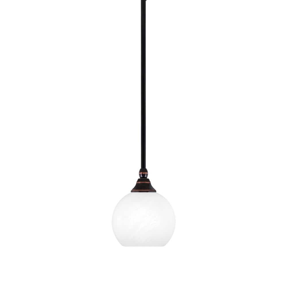 Sparta 100-Watt 1-Light Black Copper Mini Pendant Light with White Marble G