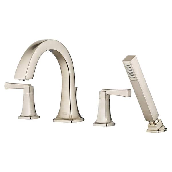 Townsend 2-Handle Deck-Mount Roman Tub Faucet for Flash Rough-in Valves with Hand Shower in Brushed Nickel