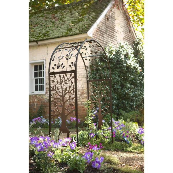 Evergreen Tree Of Life 83 In X 53 Metal Arched Garden Arbor 47m3010 Metal Arched Garden Arbor 47m3010, Metal Arched Garden Trellis With Tree Of Life Design