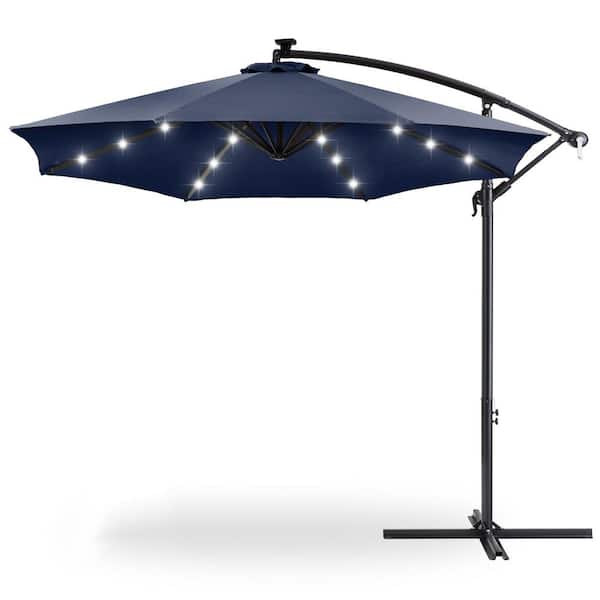 Unbranded 10 ft. Steel Cantilever Solar Patio Umbrella in Navy Blue