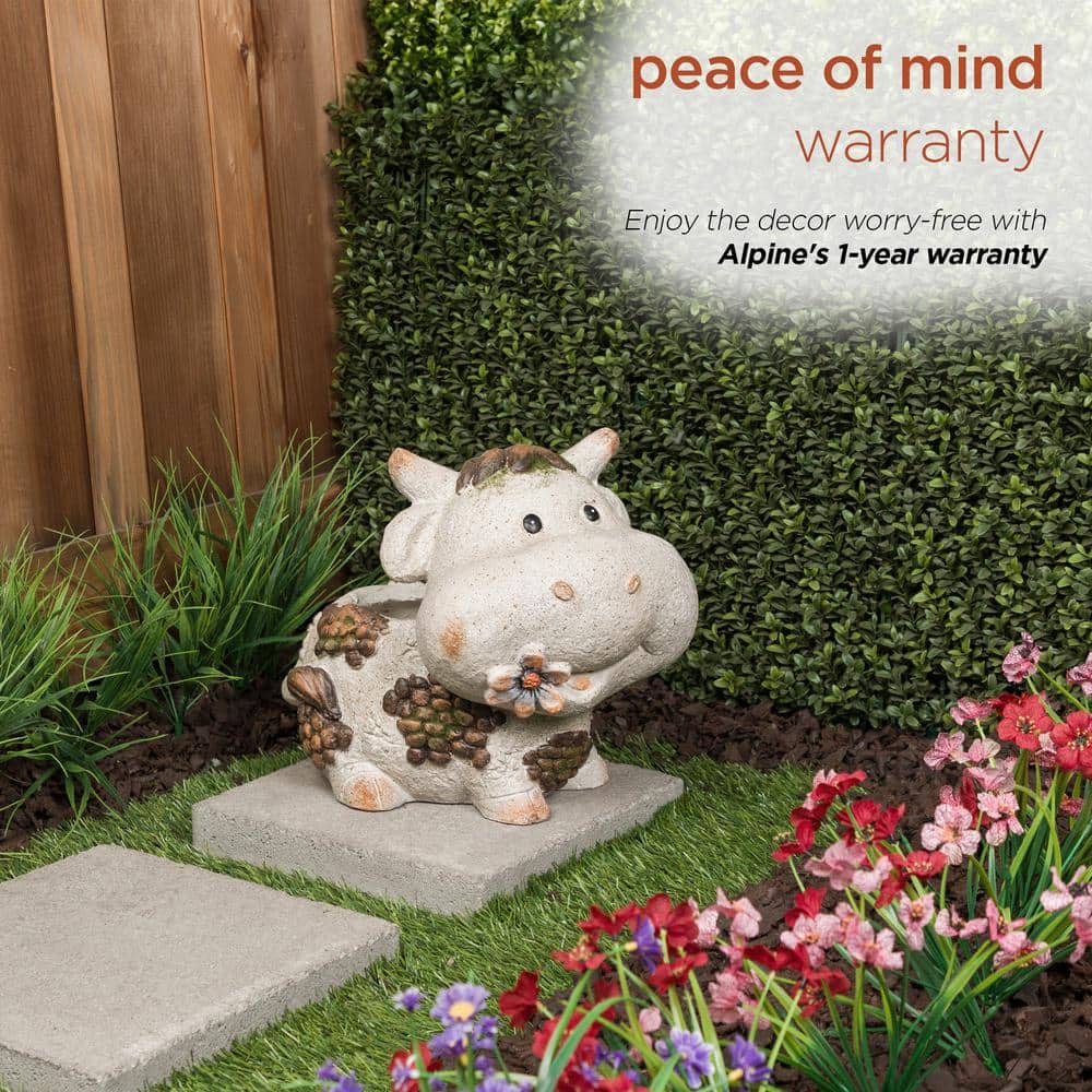 Gray Ceramic Smiling Cow Novelty Outdoor Planter with Drainage Hole