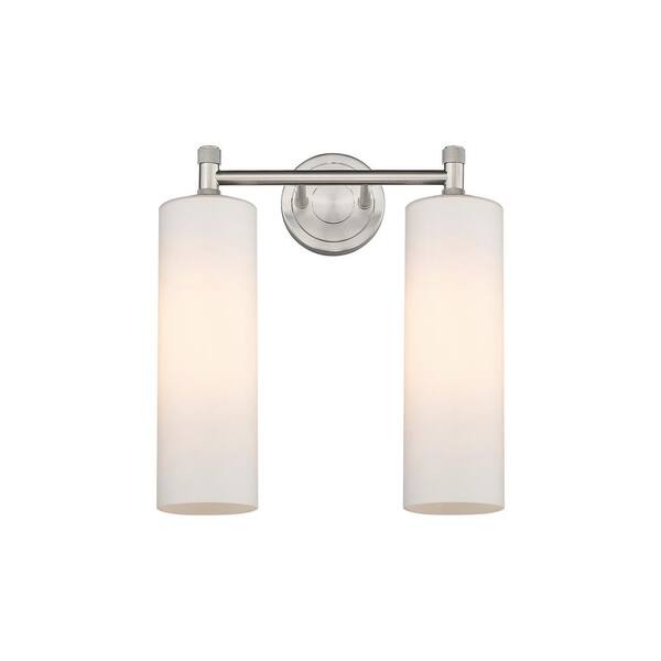 Innovations Crown Point 13.88 in. 2-Light Satin Nickel Vanity Light with Glass Shade