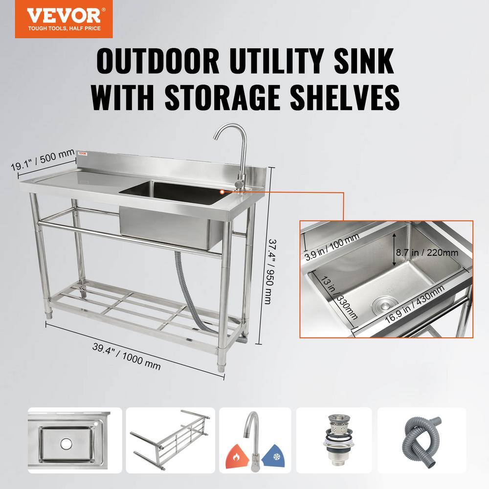 Stainless Steel Freestanding Utility Sink with Faucet and Workbench