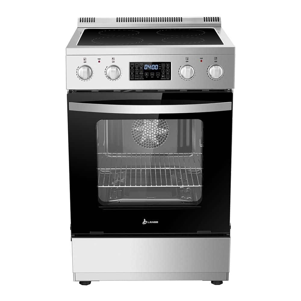 24 in. 4 Burner Elements Freestanding Electric Range in Stainless Steel with Air Fry, Rotisserie and True Convection