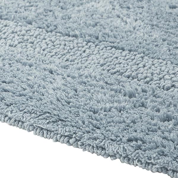 Lux Collection Blue 30 in. x 30 in. 100% Cotton Reversible Race Track Pattern Bath Rug