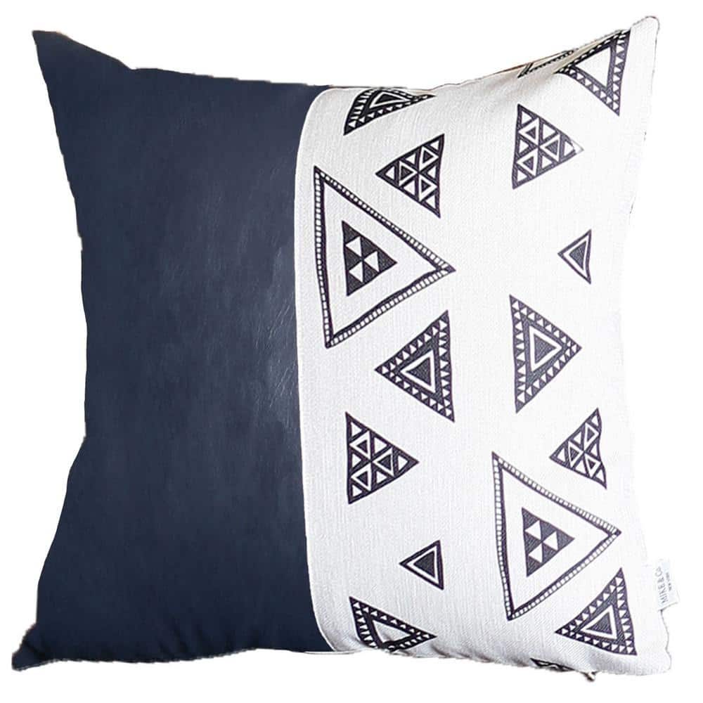 Navy Blue Boho Handcrafted Vegan Faux Leather Square Abstract Geometric 17 in. x 17 in. Throw Pillow Cover -  MIKE & Co. NEW YORK, 931-4691-7092