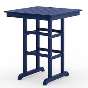 31.3 in. x 31.3 in. x 38 in. Navy Blue Plastic Square Outdoor Dining Bistro Table, Outdoor Bar Table