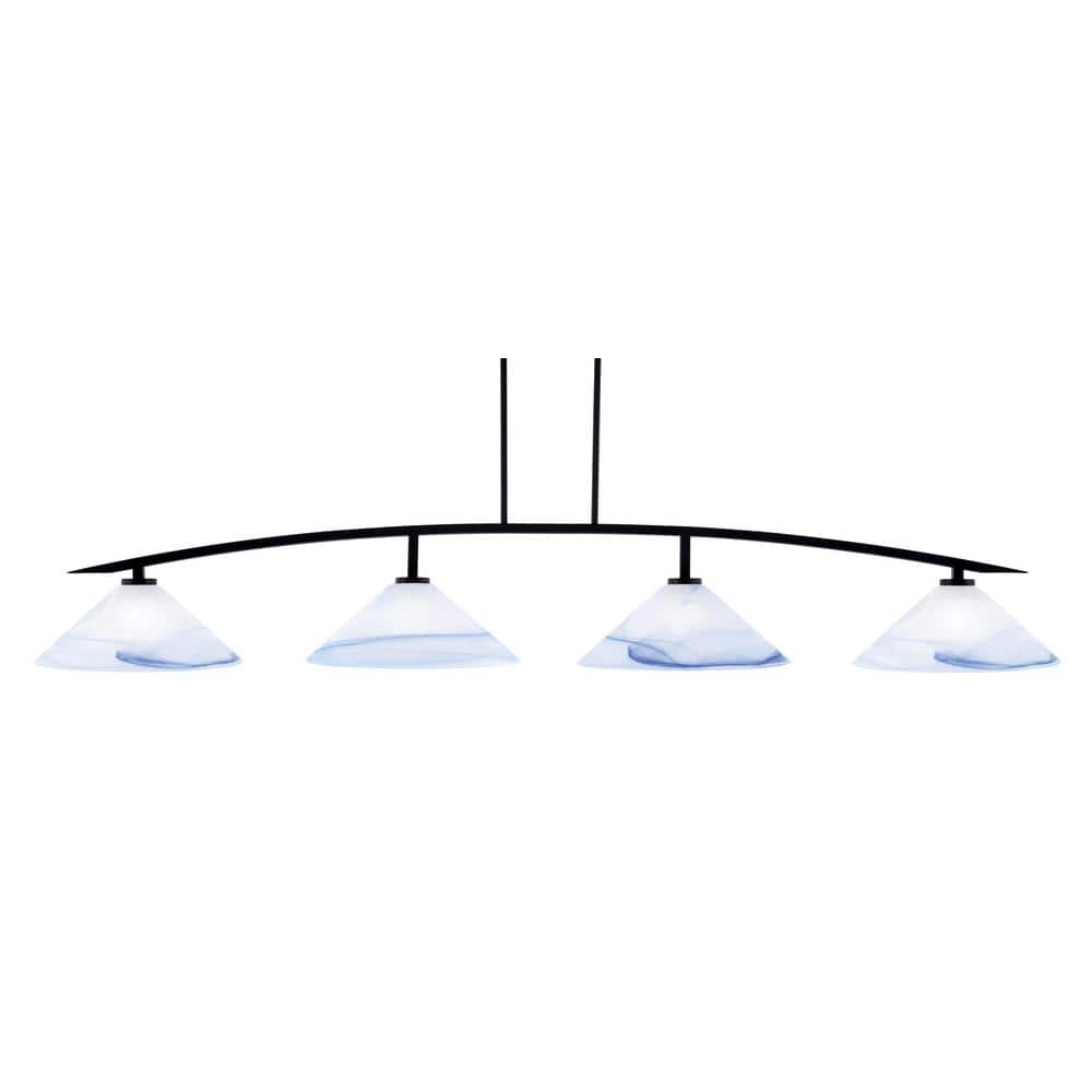 Siena 4-Light Matte Black Billiard Light with 16 in. Blue Swirl Glass Shade