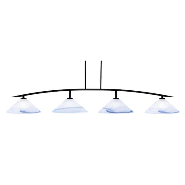 Unbranded Siena 4-Light Matte Black Billiard Light with 16 in. Blue Swirl Glass Shades, no bulbs included