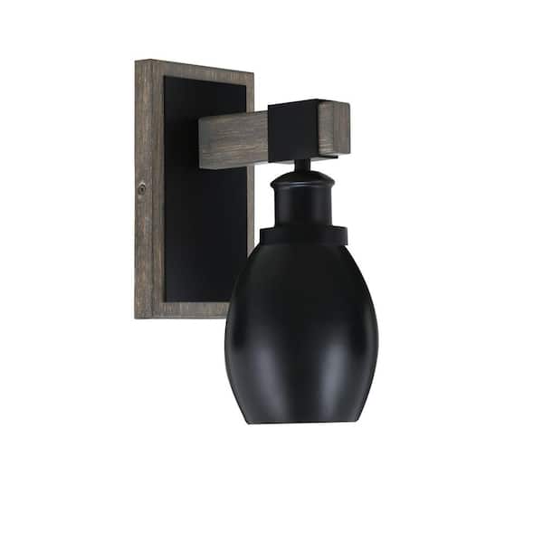 Unbranded Richmond 5 in. 1-Light Matte Black and Painted Distressed Wood-look Metal Wall Sconce with Standard Shade