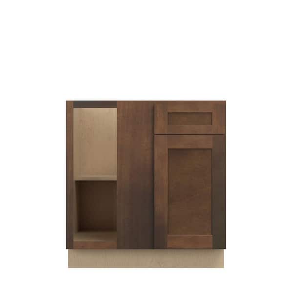 Kunal Kitchens Amherst Shaker 33 in. W x 34.5 in. H x 24 in. D in Walnut Plywood Assembled Corner Blind Base-Right