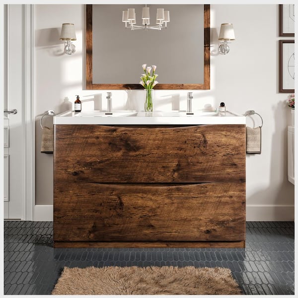 Eviva Smile 48 in. W x 19 in. D x 33.5 in. H Double Bathroom Vanity in Rosewood with White Acrylic Top with White Sink