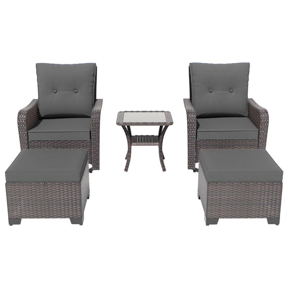 5-Piece Brown Wicker Swivel Rocker Patio Conversation Set with Gray Cushions and Ottomans price history on PriceWatchPro