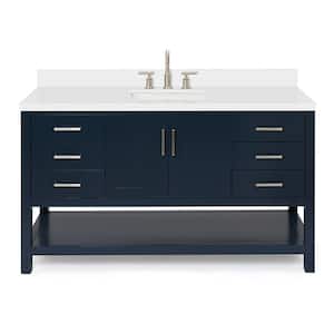 Magnolia 61 in. W x 22 in. D x 36 in. H Bath Vanity in Blue with Pure Quartz Vanity Top in White with White Basin
