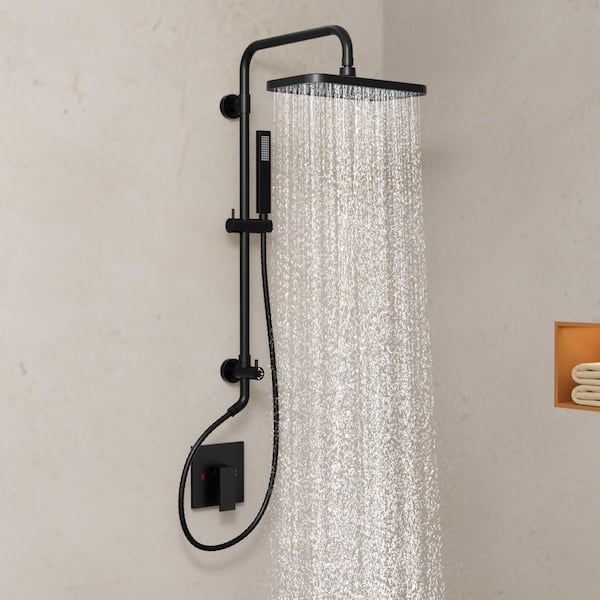 Dual-Function Shower System with Rainfall Shower Head, Handheld Sprayer in Matte Black (Valve Included)