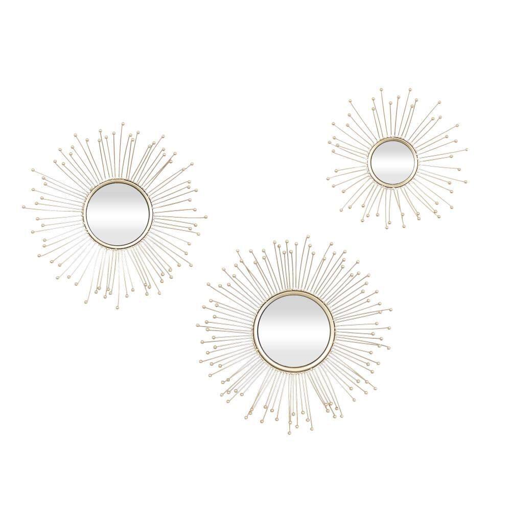 Glamorous Gold Starburst Round Wall Mirror Set of 3