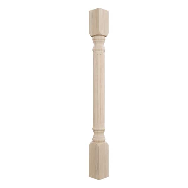 Ekena Millwork 3-3/4 in. x 3-3/4 in. x 35-1/2 in. Unfinished Rubberwood Richmond Fluted Cabinet Column