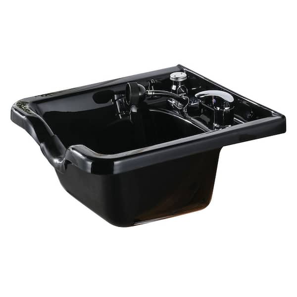 19.3 in. Wall Mounted ABS Plastic Shampoo Sink Bowl for Salons with Faucet and Stainless Steel Drain in Matte Black
