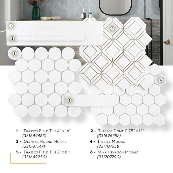 Jeffrey Court Thassos White 2 in x 8 in Polished Subway Marble Wall and Floor Tile (3.333 Sq. Ft./Case) - image 4