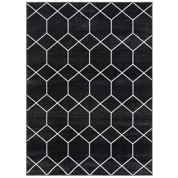 8 ft. x 10 ft. Black Cream Geometric Washable Area Rug for Bedroom, Living Room, Entryway
