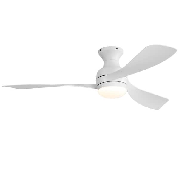 52 in. Low Profile Standard Ceiling Fan with Dimmable LED Light and 3 White ABS Blades, DC Motor, Remote, Flush Mount