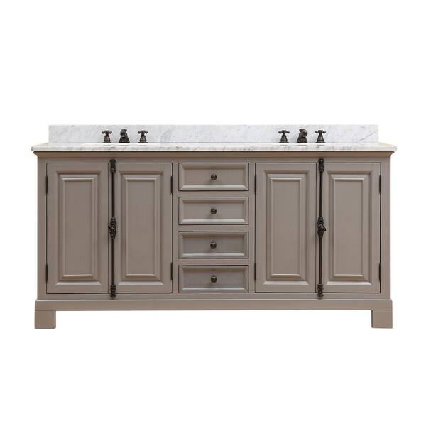 Water Creation Greenwich 60 in. W x 22 in. D Vanity in Gray with Marble Vanity Top in White with White Basins