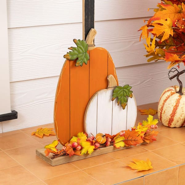 Glitzhome 36 in. H Fall Lighted Wooden Pumpkin Lamp Post Porch