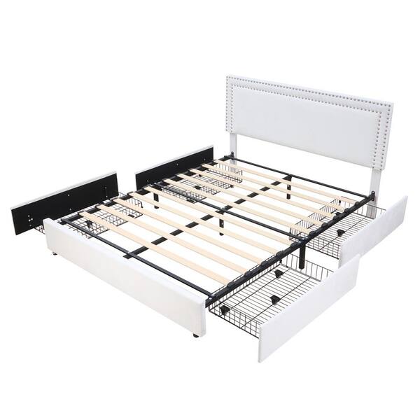 VECELO Platform Bed Frame White Metal Frame Queen Size