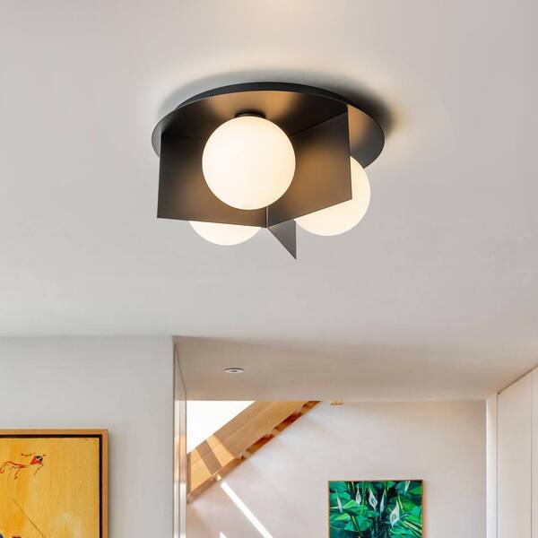 EDISLIVE Nova 15.75 in. 3-Light Black Modern Flush Mount Lighting with White Glass Shade