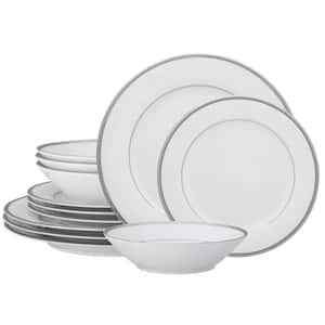 Regina Platinum 12-Piece (White) Porcelain Dinnerware Set, Service for 4