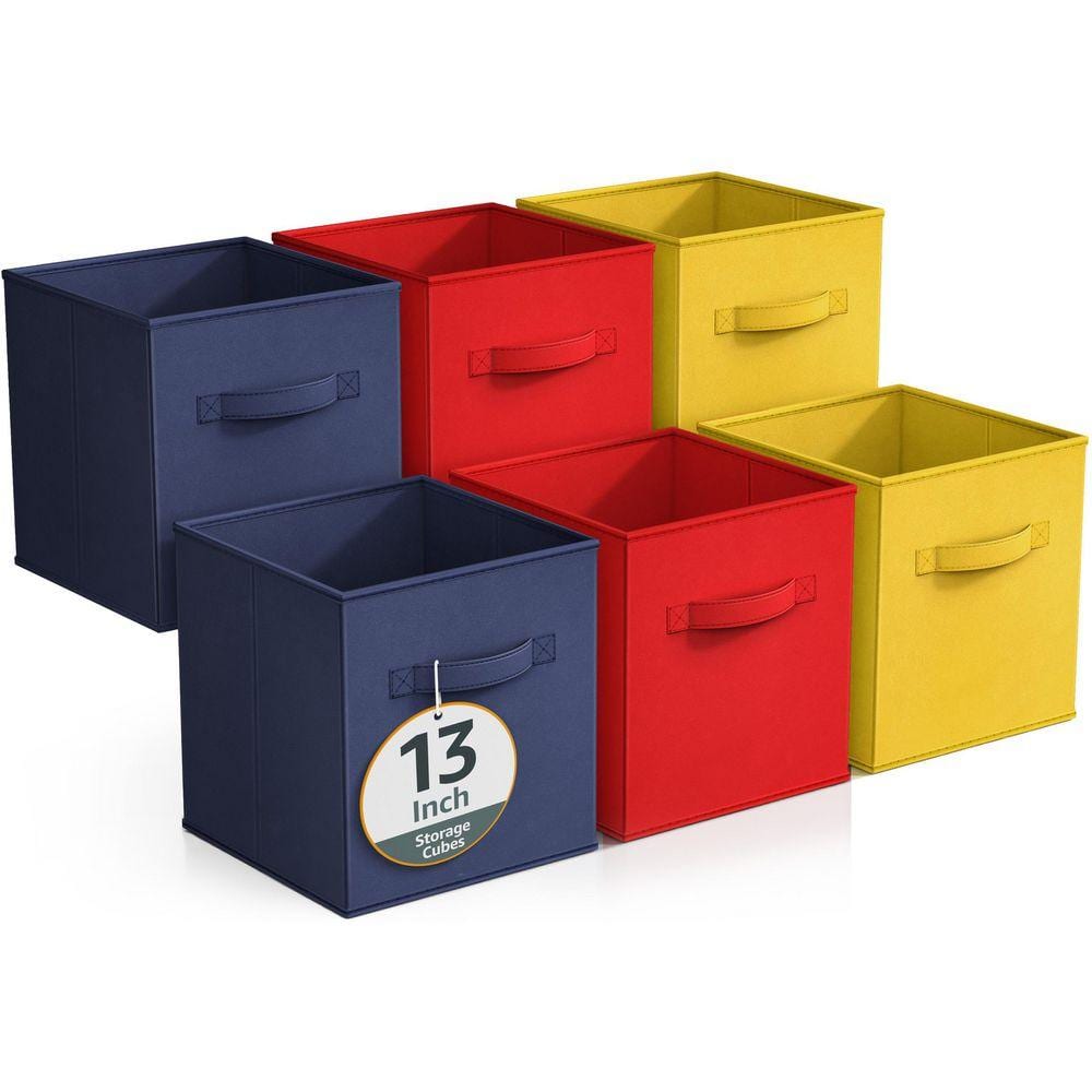 Large Storage Cubes with Handle Multicolored 13 in. x 13 in. Fabric Decorative Basket Set of 6 Foldable Closet Organizer