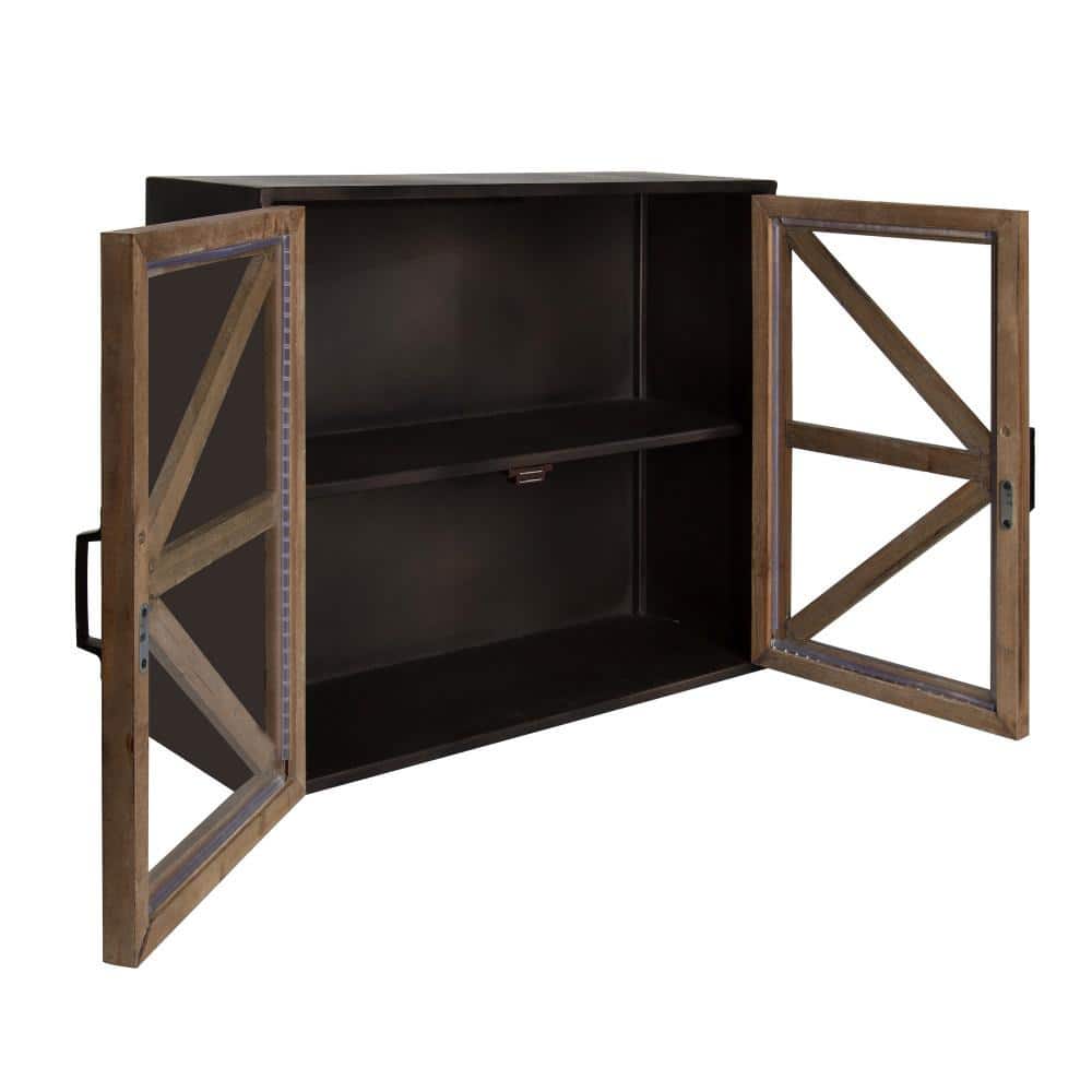 Rustic Black and Wood Wall Mounted Double Door Cabinet