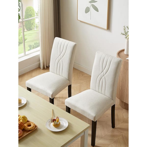 Upholstered Dining Chairs Set of 6 Beige Modern Dining Chairs with Solid Wood Legs and High Back Dining Room Chairs
