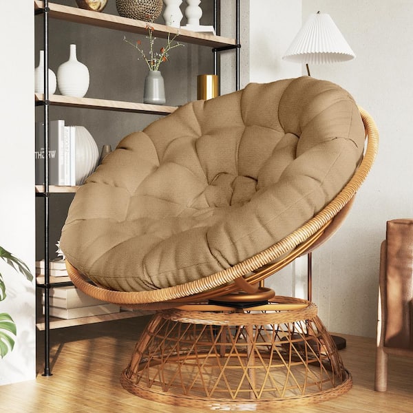 Wicker Outdoor Lounge Chair Papasan Chair with Camel Cushion and
