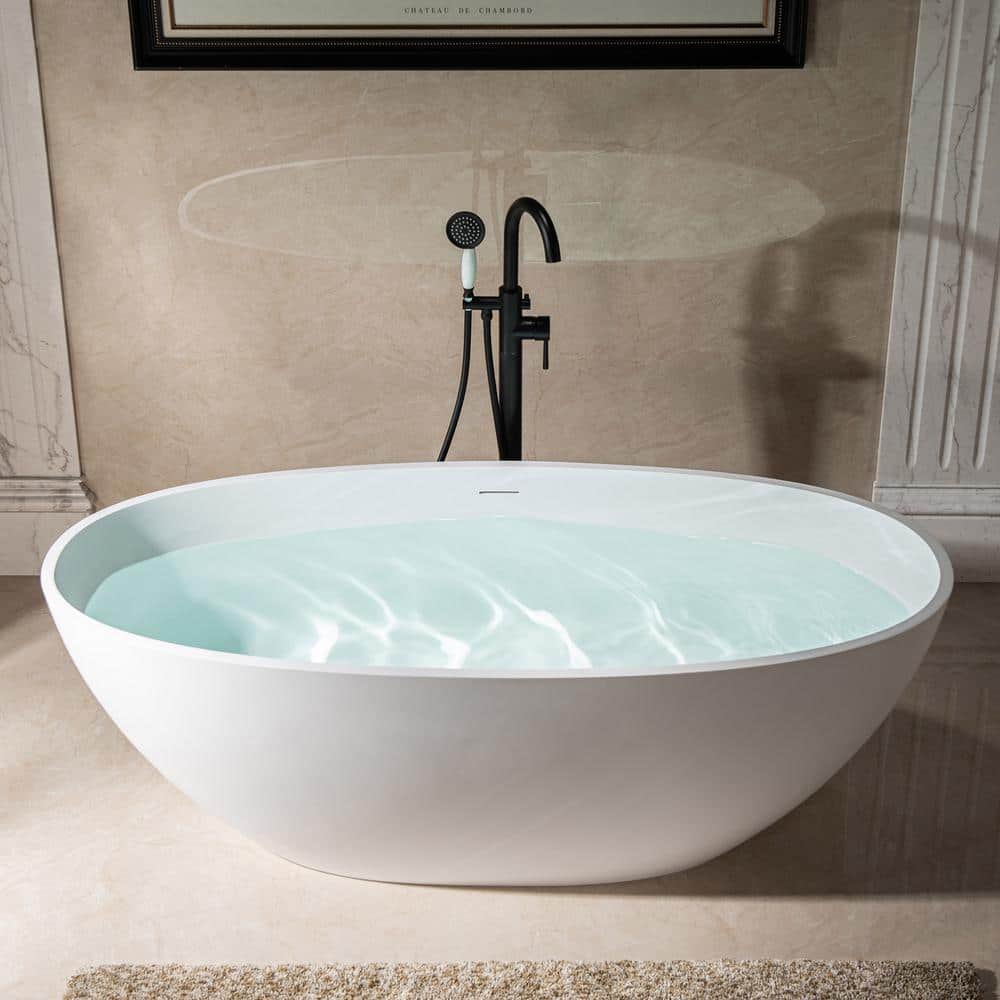 67" Matte White Acrylic Freestanding Oval Bathtub