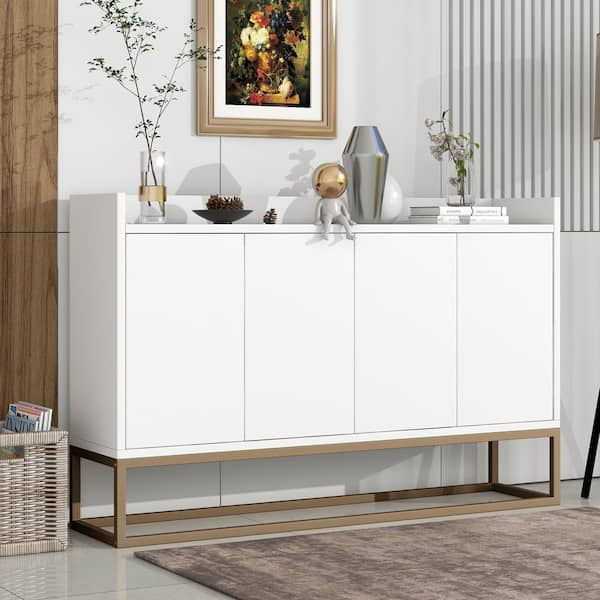 11.80 in. White Modern Stytle Wood Sideboard Buffet Cabinet with Large Storage Space for Dining Room,Entryway