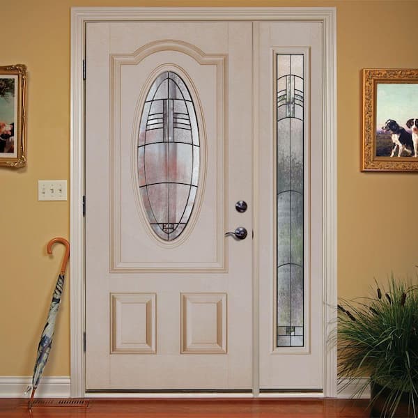 50.5 in.x81.625 in. Rochester Patina 3/4 Oval Lite Unfinished Smooth Left-Hand Fiberglass Prehung Front Door w/Sidelite