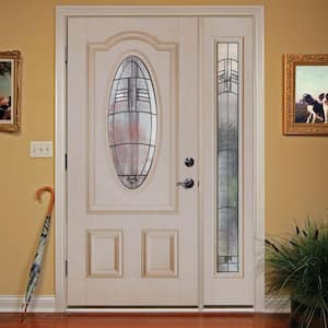 50.5 in.x81.625 in. Rochester Patina 3/4 Oval Lite Unfinished Smooth Left-Hand Fiberglass Prehung Front Door w/Sidelite