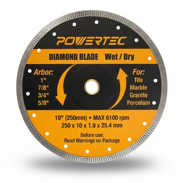 10 in. Super Thin Diamond Blade for Wet/Dry Cutting, Turbo Mesh Tile Cutting Disc