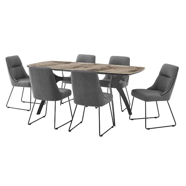 Armen Living Andes and Quartz 7-Piece Gray Fabric Rectangular Dining Set