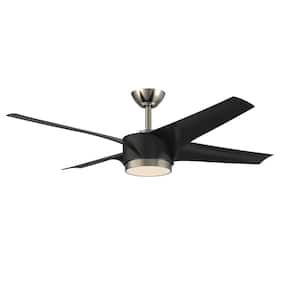 Vela 52 in. Outdoor Black and Satin Nickel Standard Ceiling Fan with True White Integrated LED with Remote Included