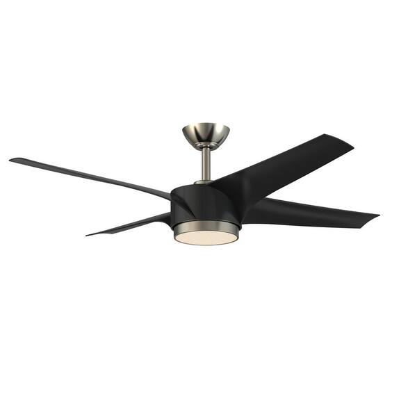 Kendal Lighting Vela 52 in. Outdoor Black and Satin Nickel Standard Ceiling Fan with True White Integrated LED with Remote Included