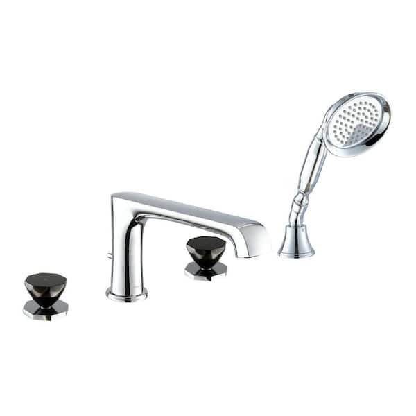 Waterfall 2-Handle Deck-Mount Roman Tub Faucet with Hand Shower in Black and Chrome