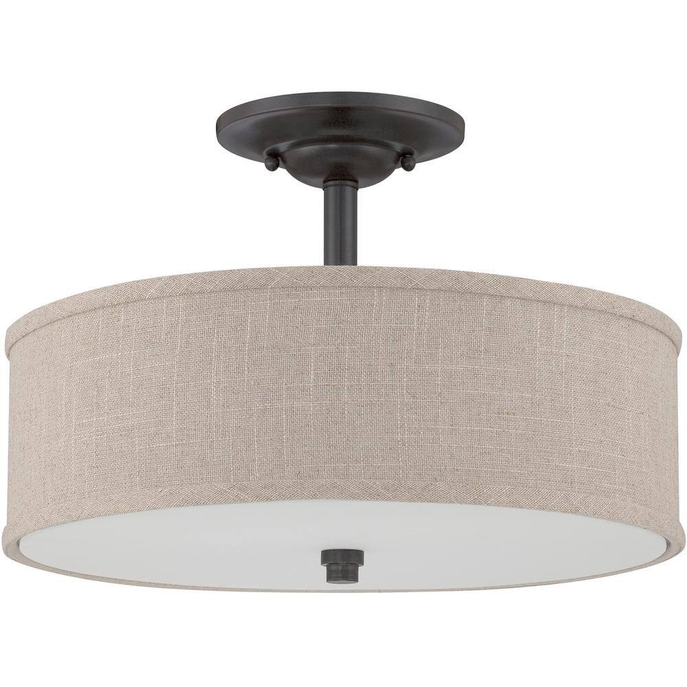 Cocoa Bronze 17" Indoor/Outdoor Drum Ceiling Light with Textured Shade