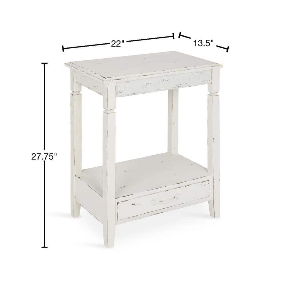 Cottage Charm White Wood Side Table with Storage, 29.91x19.35 in