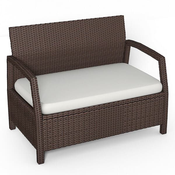Costway Rattan Wicker Outdoor Bench With Beige Cushion Loveseat Couch Chair Patio Furniture Brown Hw58703 The Home Depot - Wicker Patio Bench Cushions